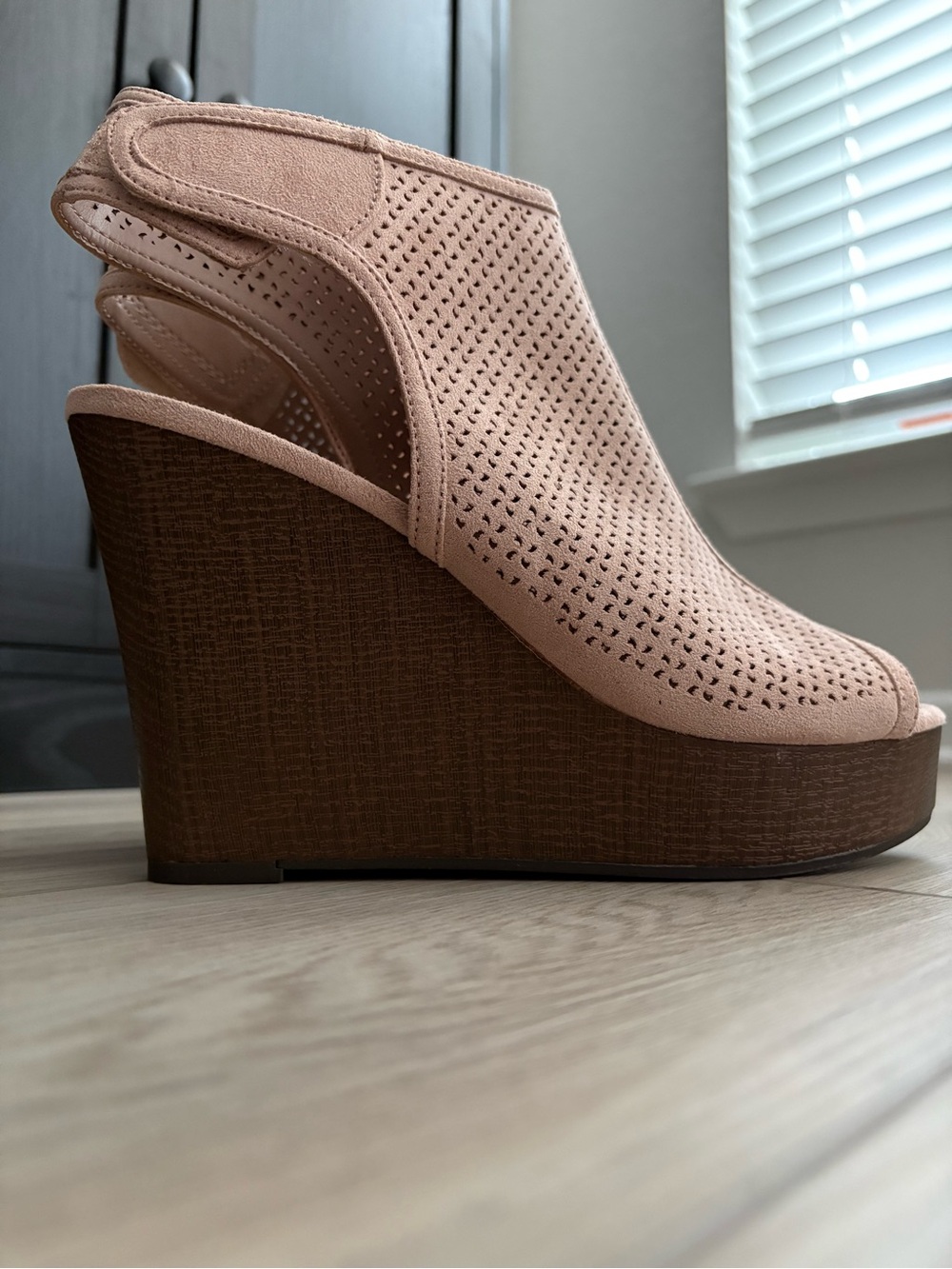 Indigo Blush Perforated Wedge Slingback Sandals